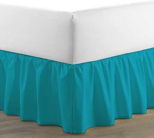 Bed Skirt - Ruffled Bed Skirt (Olympic Queen, Teal) 12 Inch Drop Dust Ruffle with Platform, 100% Cotton 800 Thread Count Fabric - Dust Ruffle Bedskirt for Easy Fitting and Easy Care