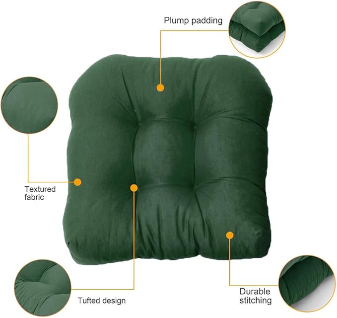 Srutirbo Pack of 2 Outdoor Indoor Tufted Seat Cushions, 18.9" x 18.9" U-Shape Cushions for Wicker Chair Seat,Patio Cushions, Furniture Dinning Chair Pad (Dark Green)