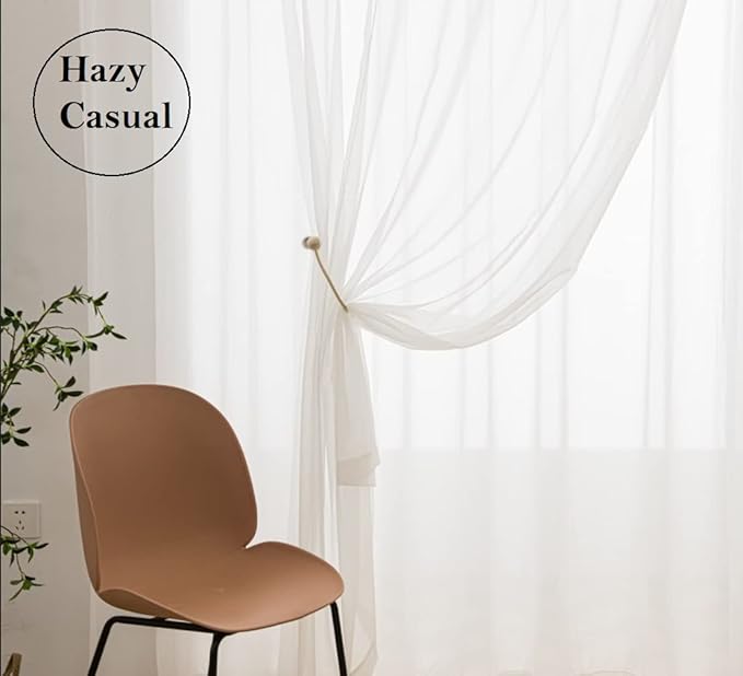 PI Sheer Voile Curtains Ring Top Panels,Light Filtering Window Curtain for Office/Backdrop 2 Panels (W52 X L95, Beige)