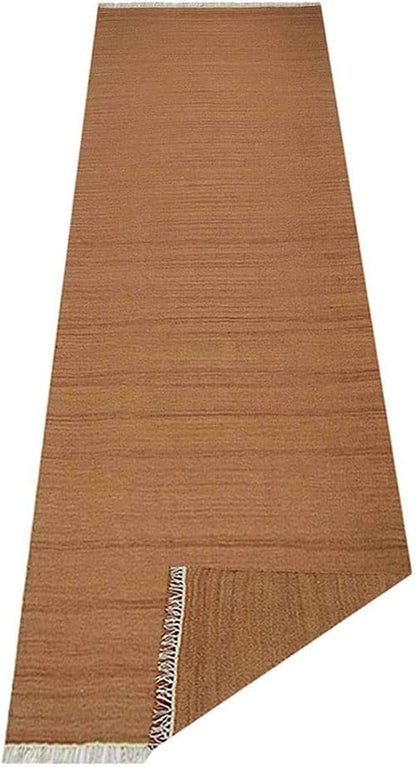 Rugsotic Carpets Hand Woven Flat Weave Kilim Wool ECO-Friendly Area Rugs - 2'6''x10', Runner Shape, Orange Color, Solid Plain Design, Low Pile Handmade Rugs for Living Room, Bed Room (D00111)