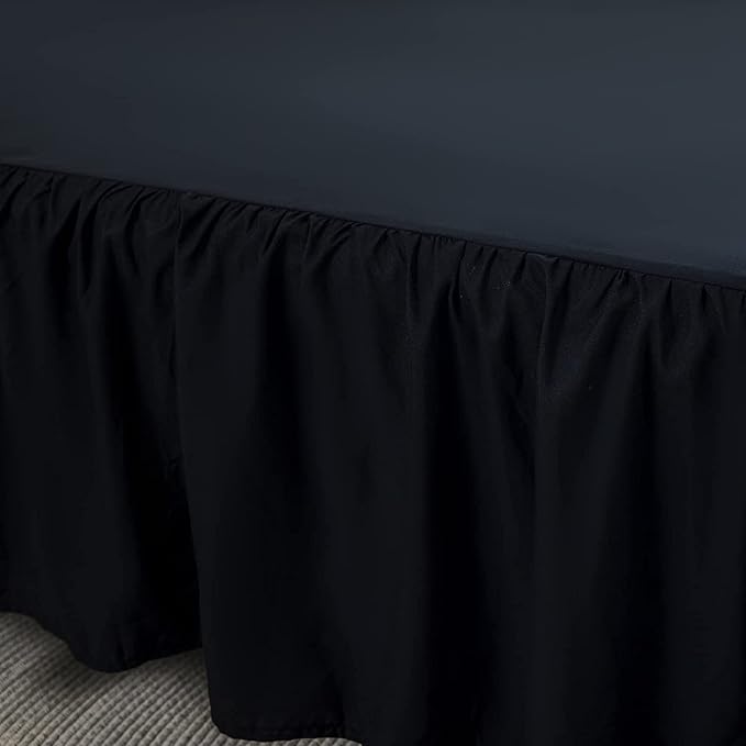 Bed Skirts Twin Size 18 Inch Ruffled Bed Skirt with Split Corners, 18 Inch Drop Dust Ruffle Bed Skirt with Platform, Black