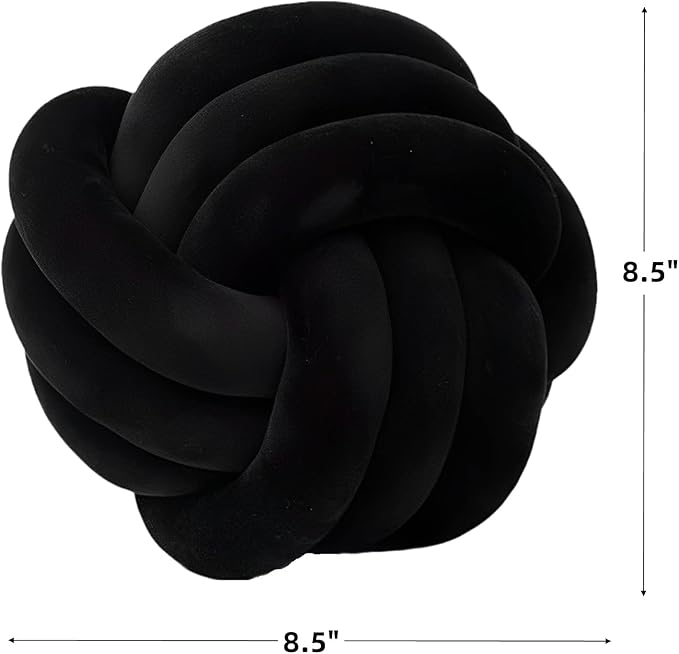Knot Ball Pillows, Round Throw Pillow Cushion Home Decoration Soft Plush Pillow, Throw Knotted Ball Pillow Handmade Children Room Decoration Round Plush Toy Pillow (Black,8.5"/22cm)