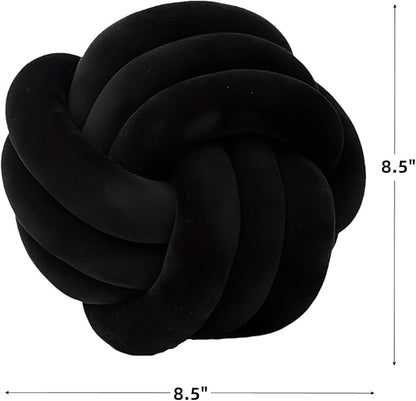 Knot Ball Pillows, Round Throw Pillow Cushion Home Decoration Soft Plush Pillow, Throw Knotted Ball Pillow Handmade Children Room Decoration Round Plush Toy Pillow (Black,8.5"/22cm)