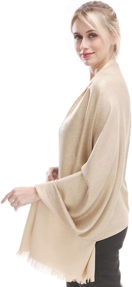 LMVERNA Women's Sparkling Metallic Soft Pashmina Shawls and Wraps Scarf in Solid Colors