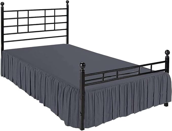 SlumberWell Twin Bed Skirt with Split Corners, Soft Microfiber, 24 Inch Drop, Dark Grey Solid, Elegant Ruffled Design