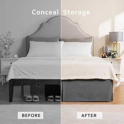 MIYE Pleated Waffle Weave Bed Skirt, Tailored Dust Ruffle 18 Inch Drop Easy Fit, Machine Washable (Dark Grey, Twin - 18" Drop)