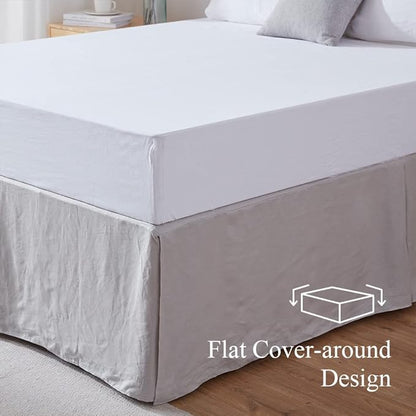 Simple&Opulence Belgian Linen Bed Skirt with Classic 14 inch Tailored Drop Dust Ruffle, Easy Fit Breathable Premium Natural Flax- Basic Grey, Queen