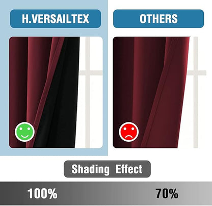H.VERSAILTEX 100% Blackout Curtains for Bedroom Thermal Insulated Blackout Curtains 45 inch Length Full Light Blocking Curtains for Living Room with Black Liner 2 Panels Set, Burgundy