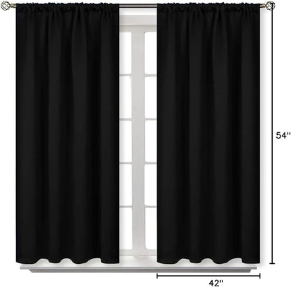BGment Black 54 Inches Length Blackout Curtains for Bedroom - Rod Pocket Thermal Insulated Drapes for Short Window/Basement Room Darkening Blinds Shading Privacy, 42 x 54 Inch, 2 Panels