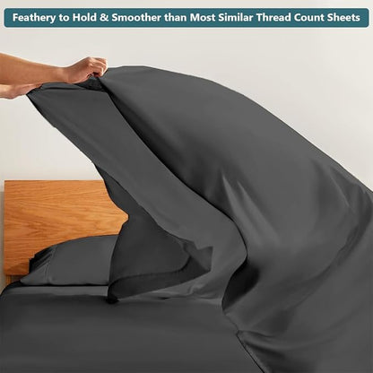 Full Size Bed Sheets Set - Luxury 338 Thread Count 100% Egyptian Cotton Sateen, Cooling Sheets, Deep Pockets with All Around Elastic for a, Hotel Quality Bedding Set (Dark Grey Solid)