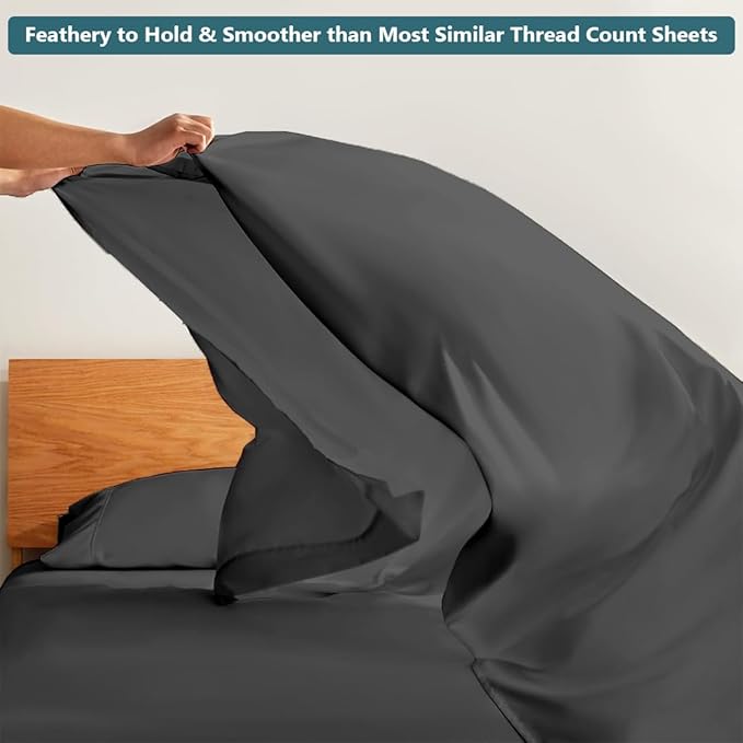 XL Twin Sheets Set - Luxury 338 Thread Count 100% Egyptian Cotton Sateen, Twin XL Sheet Set with All Around Elastic for a, Hotel Quality Bedding (Dark Grey Solid)