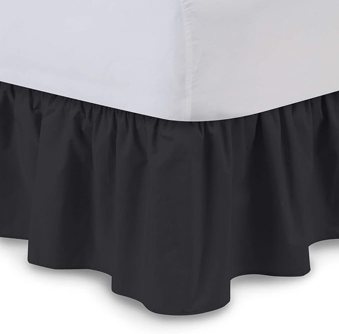 Bed Skirt - Ruffled Bed Skirt (RV King, Black) 12 Inch Drop Dust Ruffle with Platform, 100% Cotton 800 Thread Count Fabric - Dust Ruffle Bedskirt for Easy Fitting and Easy Care