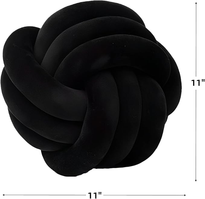 Knot Ball Pillows, Round Throw Pillow Cushion Home Decoration Soft Plush Pillow, Throw Knotted Ball Pillow Handmade Children Room Decoration Round Plush Toy Pillow (Black,11"/28cm)