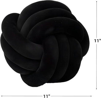 Knot Ball Pillows, Round Throw Pillow Cushion Home Decoration Soft Plush Pillow, Throw Knotted Ball Pillow Handmade Children Room Decoration Round Plush Toy Pillow (Black,11"/28cm)