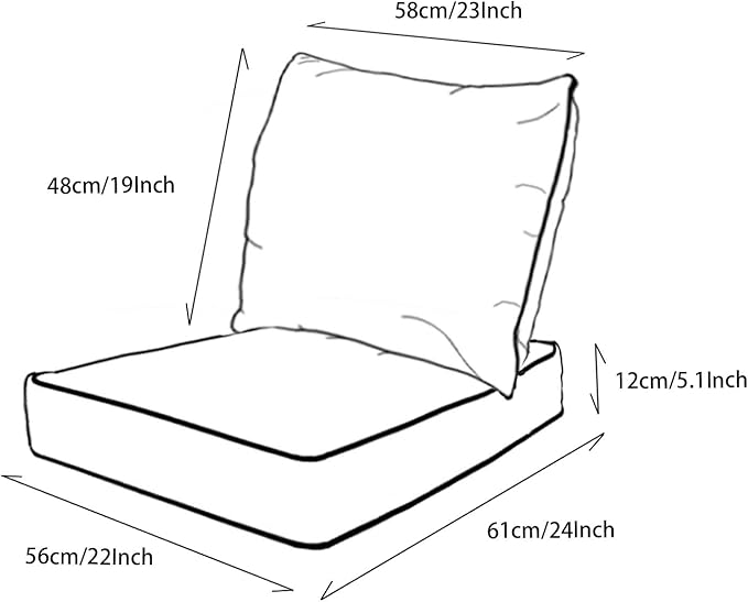 Goodgoods 22x24 inch Outdoor/Indoor Deep Seat Patio Cushions Set of 2 Resilient Foam Filling Water Repellent Stain-Resistant UV Resistant Weather Resistant Deep Seat Bottom Light Blue