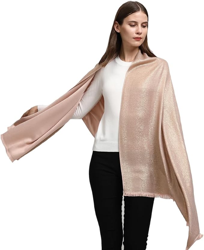 LMVERNA Women's Sparkling Metallic Soft Pashmina Shawls and Wraps Scarf in Solid Colors