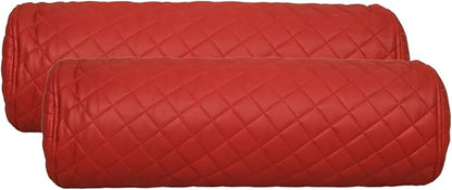 Neck Roll Pillow Cushion Cover, 18x7 Inch Full Moon Round Bolster Pillow Case, Cylinder Soft Lambskin Leather Pillowcase for Head, Spine & Neck Support During Sleep - Quilted Cherry Red Pack of 2