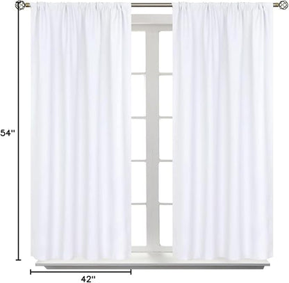 BGment White Curtains 54 Inches Length for Short Window - Rod Pocket Thermal Insulated Window Treatment Curtains for Kitchen Bedroom, 2 Panels, Pure White, 42 x 54 Inch