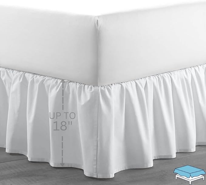 Ruffle Bed Skirt with Split Corners, Microfiber Dust Ruffled for a Perfectly Tailored Bedding Ensemble, Wrinkle and Fade Free, Easy Fit, Twin Size 18 Inch Drop, White