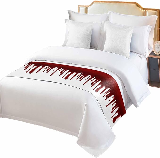 Halloween Blood Pattern Bed Runners for Bedroom Hotel,Decorative Bedding Scarf Horror Dark Red Fluid Style Bed End Blanket Bedding Runner Scarves for Queen Size Bed,94x20in