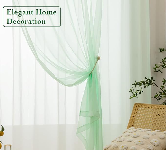 PI Green Sheer Curtains 84 Inches Long,Grommet Top Transparent Voile Sheer Draperies for Nursey/Kindergarten 2 Panels (W52 X L84, Mint Green)