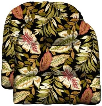RSH DECOR: Tufted U-Shape Wicker Seat Cushions Set of 2 | 19” x 19” | All-Weather Spun Fabric | Water-Resistant | Outdoor Chair Cushions for Patio Furniture | Twilight Tropical Leaf