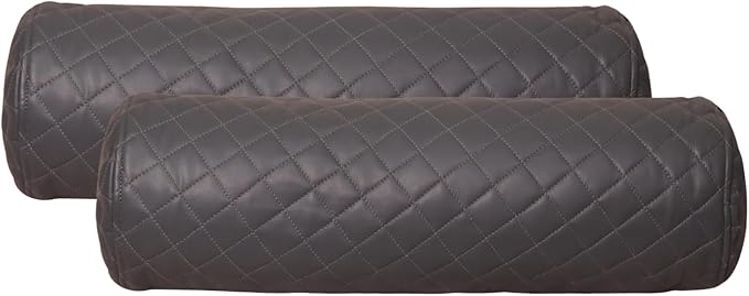 Neck Roll Pillow Cushion Cover, 20x5 Inch Full Moon Round Bolster Pillow Case, Cylinder Soft Lambskin Leather Pillowcase for Head, Spine & Neck Support During Sleep - Quilted Charcoal Grey Pack of 2