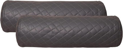 Neck Roll Pillow Cushion Cover, 14x7 Inch Full Moon Round Bolster Pillow Case, Cylinder Soft Lambskin Leather Pillowcase for Head, Spine & Neck Support During Sleep - Quilted Charcoal Grey Pack of 2