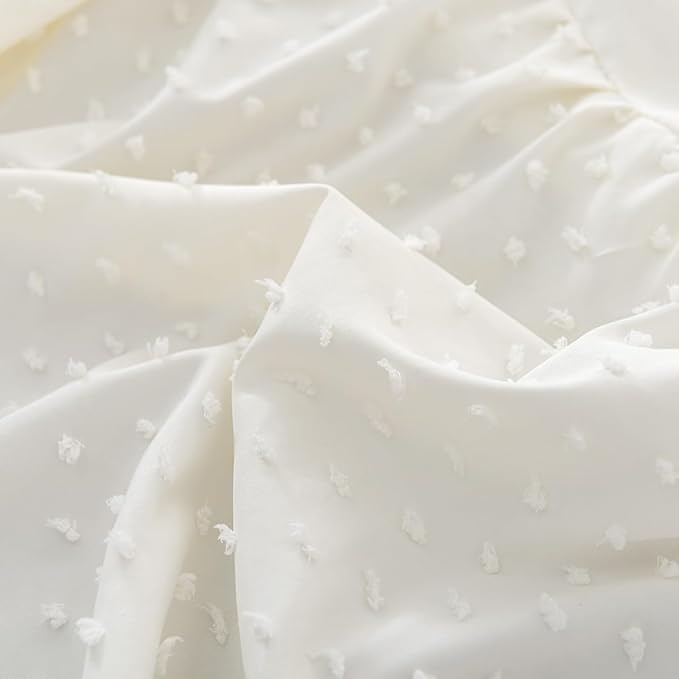 Tufted Dot Bed Skirt Full Size Ruffled Bed Skirt with Split Corners, 12 Inch Drop Dust Ruffle Bed Skirts with Platform, Ivory
