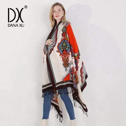 DANA XU 100% Merino Wool Extra Large Pashmina Blanket Travel Scarf Cashmere Wrap for Women Fall Winter Oversize Shawl Floral