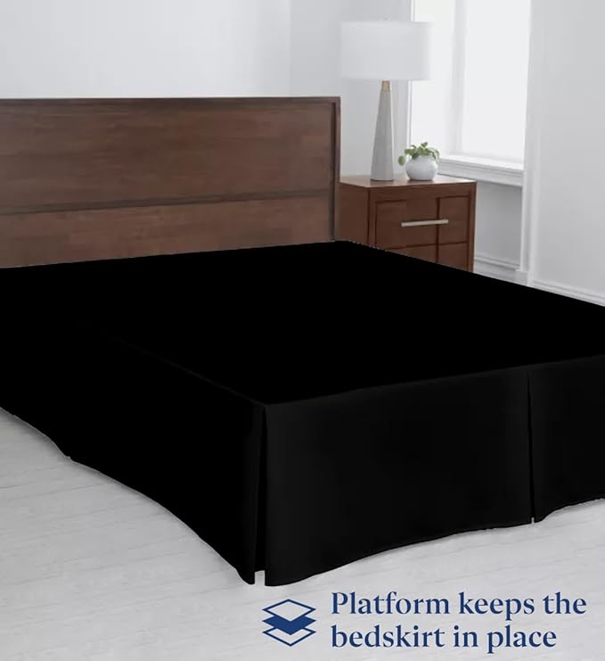 SKY BEDDINGS Luxury Pleated Full Bed Skirt with Split Corners - 18 Inch Tailored Drop - Pleated Dust Ruffle - Wrinkle-Free 100% Microfiber - Easy Fit, Soft & Durable - Black