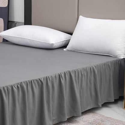 Grey Bed Skirt Twin Size Ruffled Bed Skirt with Split Corners, 14 Inch Drop Dust Ruffle Bed Skirts with Platform, Grey