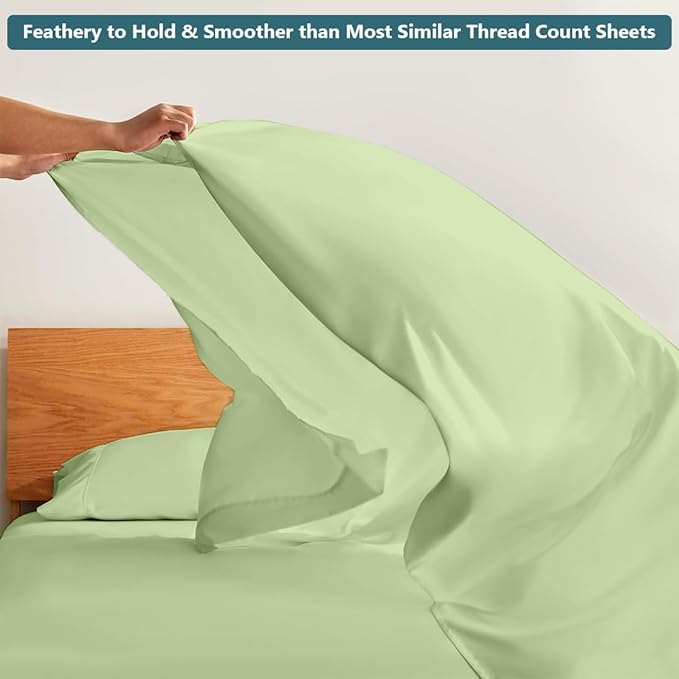 Luxury Queen Sleeper Sofa Bed Sheet Set,100% Egyptian Cotton, 338 Thread Count, Queen Size (60 x74 +6 Inch Deep Pocket) Soft and Light Weight 4pcs Sofa Set (Sage Solid)