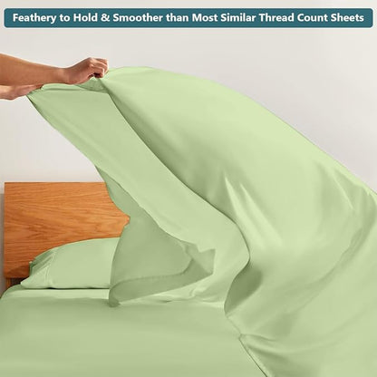 Luxury Queen Sleeper Sofa Bed Sheet Set,100% Egyptian Cotton, 338 Thread Count, Queen Size (60 x74 +6 Inch Deep Pocket) Soft and Light Weight 4pcs Sofa Set (Sage Solid)