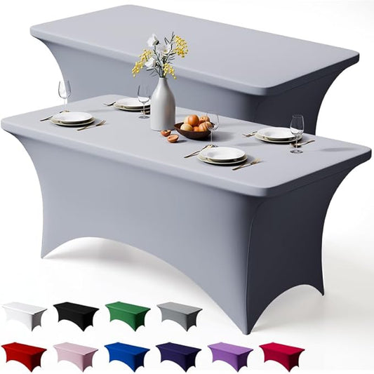 Trlyc 2 Pack 6FT Spandex Table Cloth - 72 x 30 Inch Rectangular Stretch Tablecloth, Wrinkle Resistant Scretch Table Cover for Wedding, Party, Banquet, Picnic, Outdoor Decoration (2Pcs,Grey)
