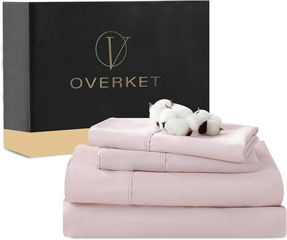 Egyptian Cotton Sheets Full Size 4PCS 1000 Thread Count Sateen Weave Soft Breathable 16-Inch Deep Pocket （Full,Light Pink）