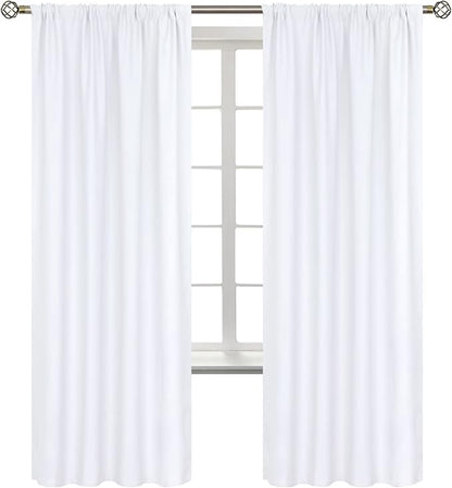 BGment Rod Pocket White Curtains for Living Room - Thermal Insulated Window Treatment Curtains for Bedroom, 2 Panels, Pure White, 42 x 72 Inch
