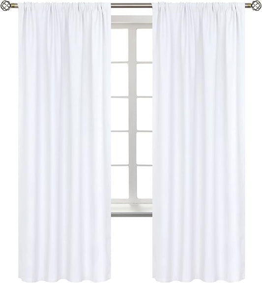 BGment Rod Pocket White Curtains for Living Room - Thermal Insulated Window Treatment Curtains for Bedroom, 2 Panels, Pure White, 42 x 72 Inch