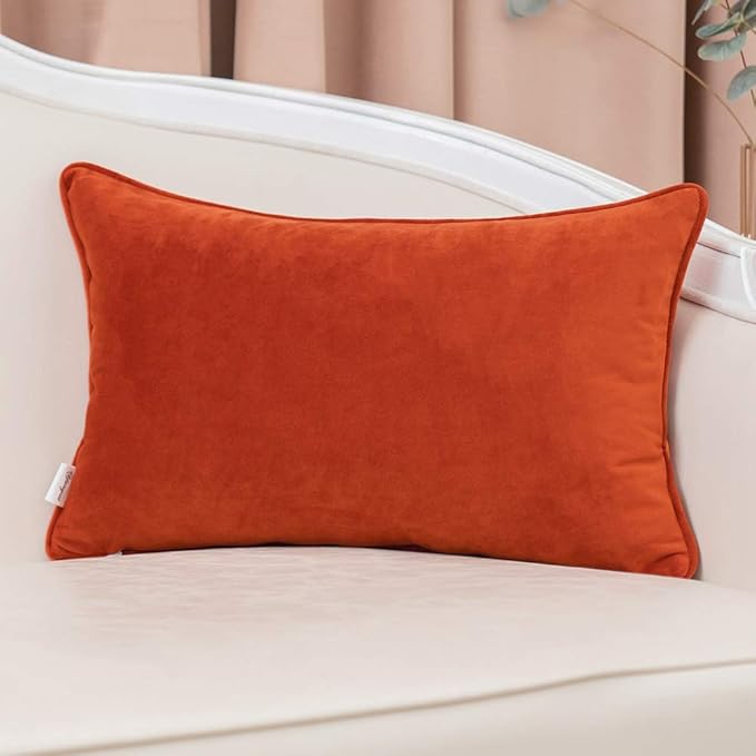 Yangest Orange Striped Throw Pillow Cover Multicolor Velvet Cushion Cover Zippered Rectangular Pillowcase for Sofa Couch Bedroom Living Room Home Decoration, 12x20 Inch