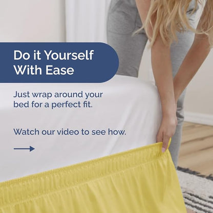 Wrap Around Dust Ruffle Bed Skirt - Yellow - for King Size Beds with 24 Inch Drop - Easy Fit Elastic Strap - Adjustable Pleated Bedskirt w/Brushed Fabric - Wrinkle Free - for Women, Men, Kids & Teens