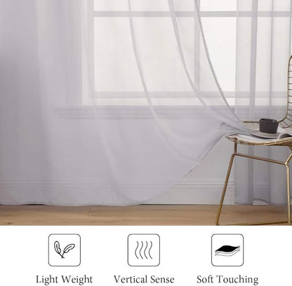 MIULEE 2 Panels Gray Solid Color Sheer Window Curtains Elegant Window Voile Panels/Drapes/Treatment for Bedroom Living Room (54X84 Inches)