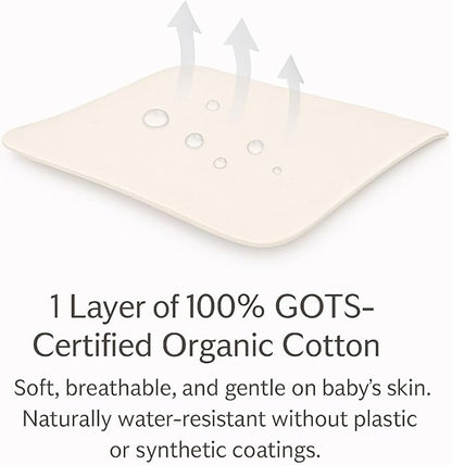 Organic Cotton Crib Mattress Protector (Water-Resistant) - Breathable Fitted Liner Pad, GOTS-Certified, Hypoallergenic, USA Made - Full Standard Crib 52"x28" - Pack of 1