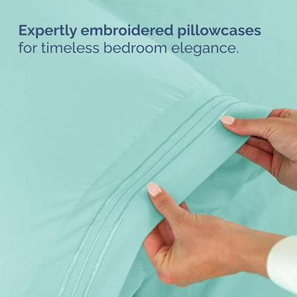 Full XL Bed Sheet Set - 4 Piece Extra Long Extended Full XL Sheets - Soft, Breathable & Cooling - Fits 8” to 16" Mattress w/ Deep Pockets - 54" x 80" - Easy-Fit, Wrinkle & Fade Resistant - Spa Blue