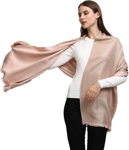 LMVERNA Women's Sparkling Metallic Soft Pashmina Shawls and Wraps Scarf in Solid Colors