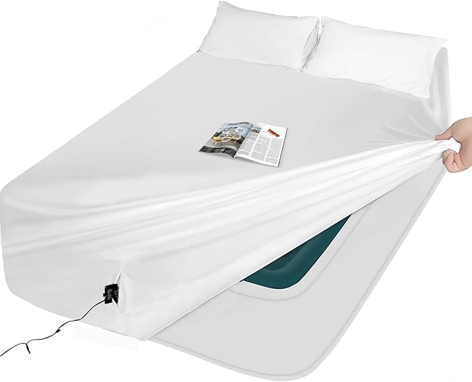 White Air Mattress Sheets - 3 Pieces Set - Suitable for Inflatable mattresses 16-24 inches deep - can be inflated Without disassembly, (White, King)