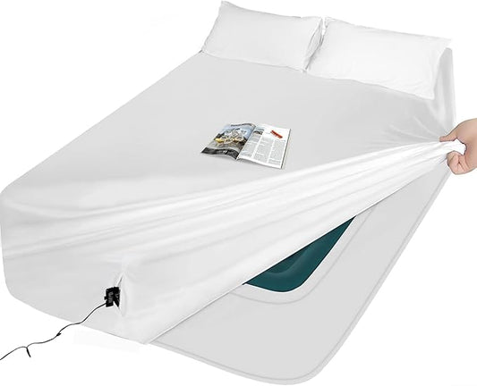 White Air Mattress Sheets - 3 Pieces Set - Suitable for Inflatable mattresses 16-24 inches deep - can be inflated Without disassembly, (White, King)