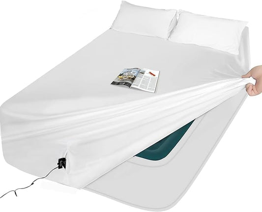 Queen Sheet Sets Air Mattress Sheets - 3 Pieces Queen Sheets Sets 16 to 24 inch - Inflate Without Disassembly Convenient & Firm Easy to use Air Mattress (White, Queen)