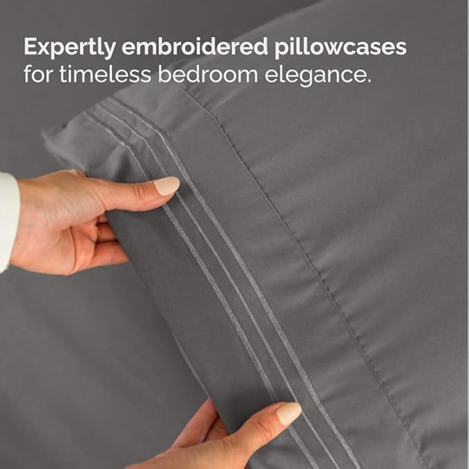 Split California King Bed Sheet Set - 5 Piece Split California King Size Sheets – Ultra-Soft & Wrinkle Free - Fits 8” to 16" Mattress w/ Deep Pockets - Breathable & Cooling Luxury Bedding – Dark Grey