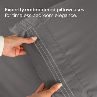 Split California King Bed Sheet Set - 5 Piece Split California King Size Sheets – Ultra-Soft & Wrinkle Free - Fits 8” to 16" Mattress w/ Deep Pockets - Breathable & Cooling Luxury Bedding – Dark Grey