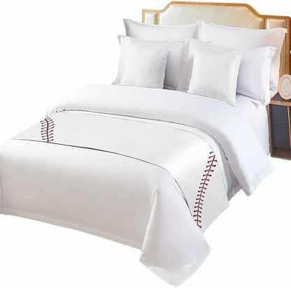 Baseball Sports Texture Bed Runners for Bedroom Hotel,Decorative Bedding Scarf White Red Lines Bed End Blanket Bedding Runner Scarves for Queen Size Bed,94x20in
